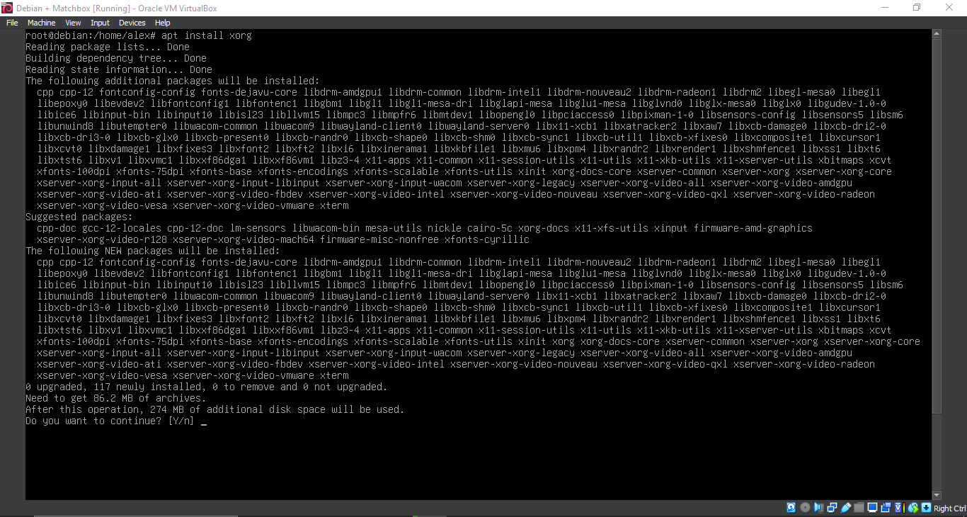 Running 'apt install xorg'
